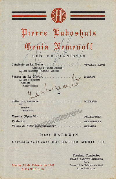 Luboshutz, Pierre - Nemenoff, Genia - Double Signed Program Havana 1947