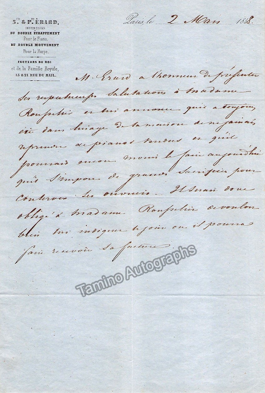 Erard, Pierre - Autograph Letter Signed 1848