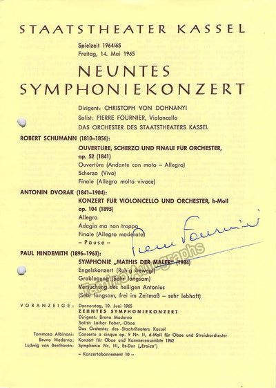 Fournier, Pierre - Signed Program Kassel, Germany 1965
