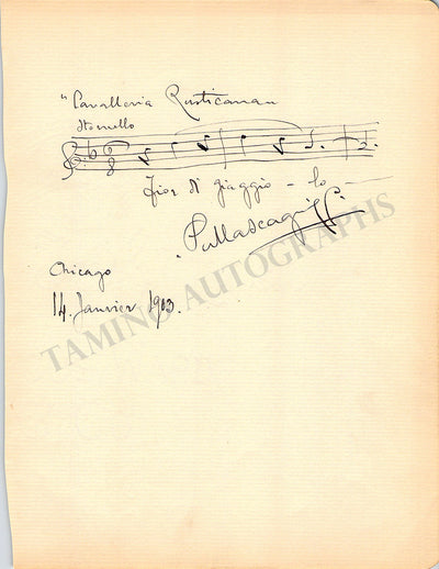 Mascagni, Pietro - Autograph Music Quote Signed 1903
