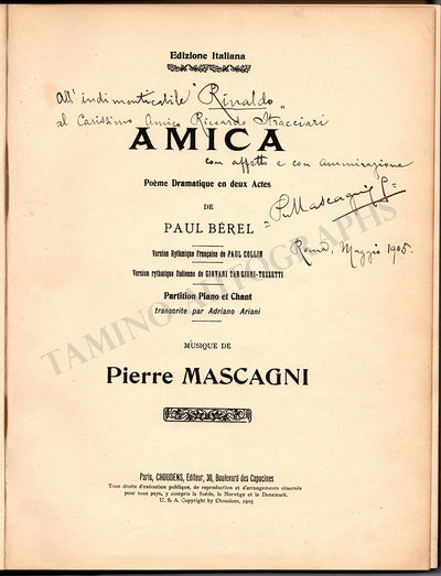 Mascagni, Pietro - Signed Score "Amica" 1905