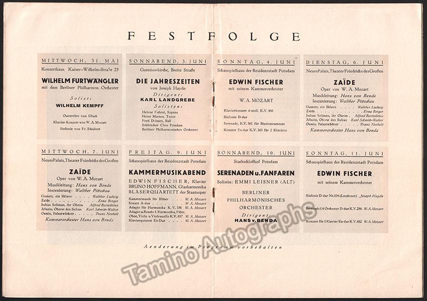 Furtwangler, Wilhelm - Fischer, Edwin - Kempff, Wilhelm - Potsdam Festival Week 1939