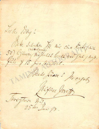 Joseffy, Rafael - Autograph Note Signed 1898