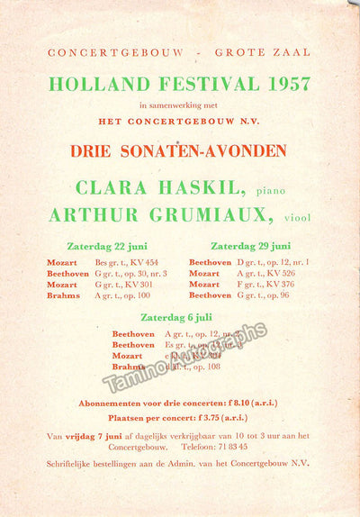 Haskill, Clara - Grumiaux, Arthur - Holland Festival Playbill 1957
