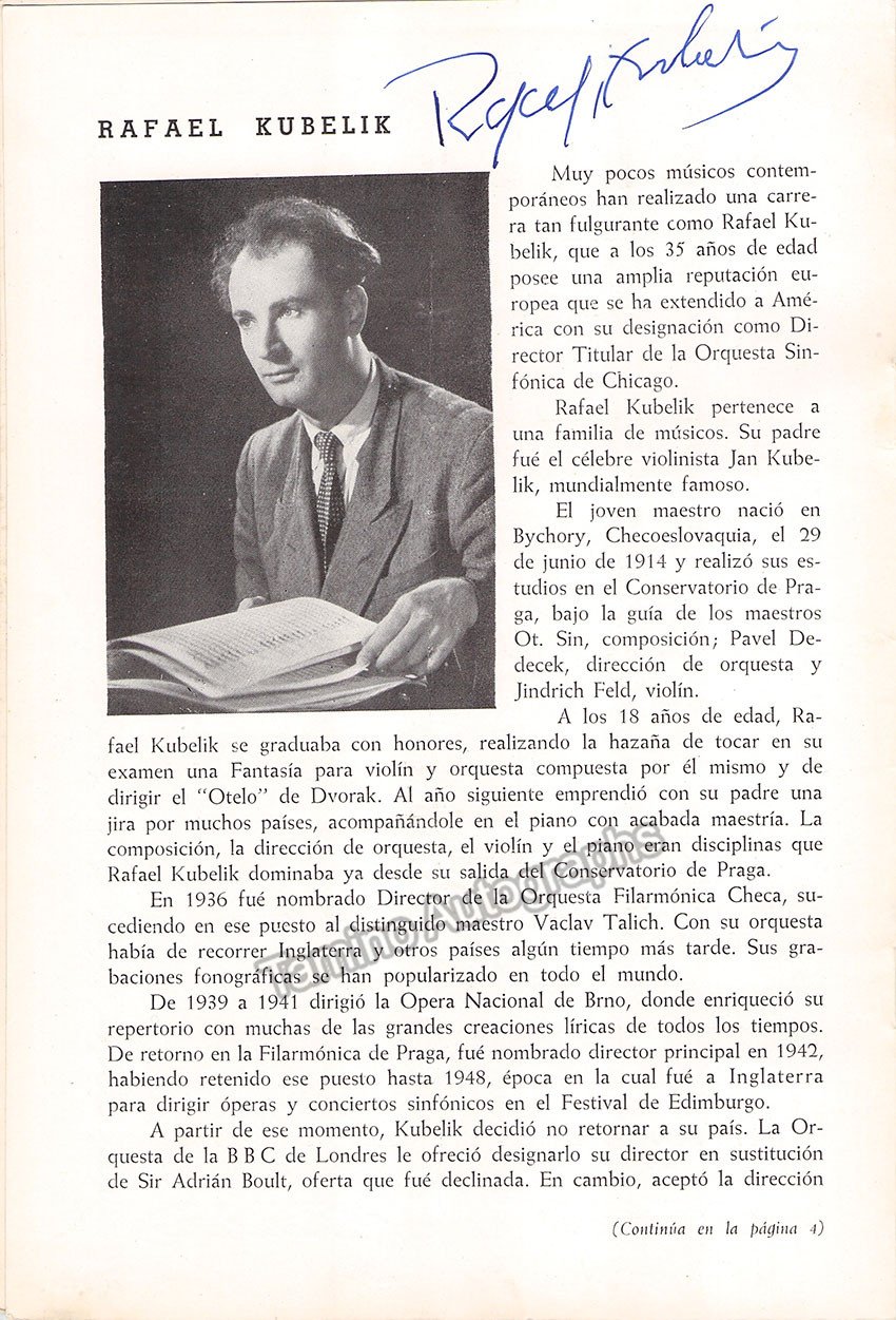 Kubelik, Rafael - Signed Program Buenos Aires, 1950