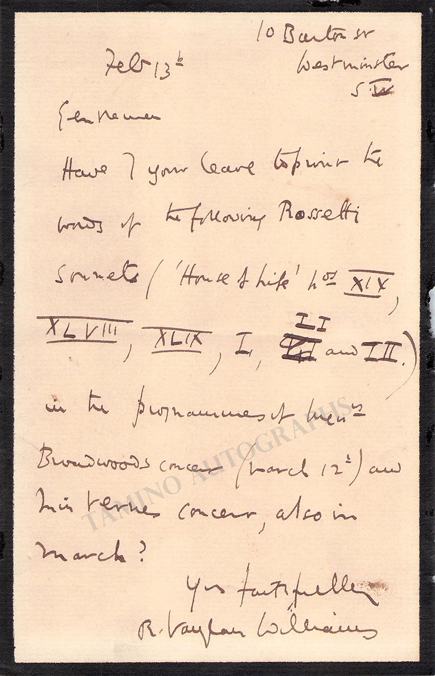 Vaughan Williams, Ralph - Autograph Letter Signed ca.1903