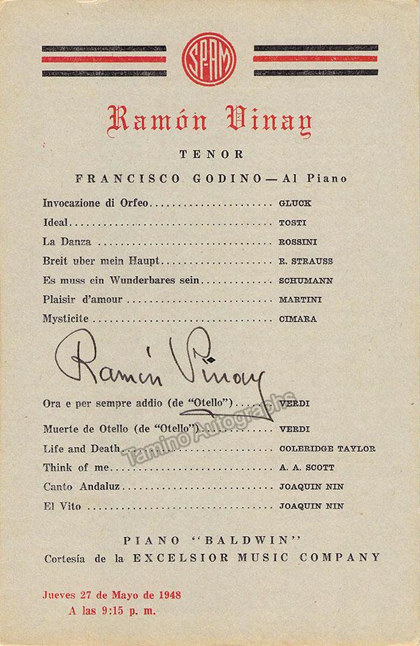 Vinay, Ramon - Signed Program Havana 1948