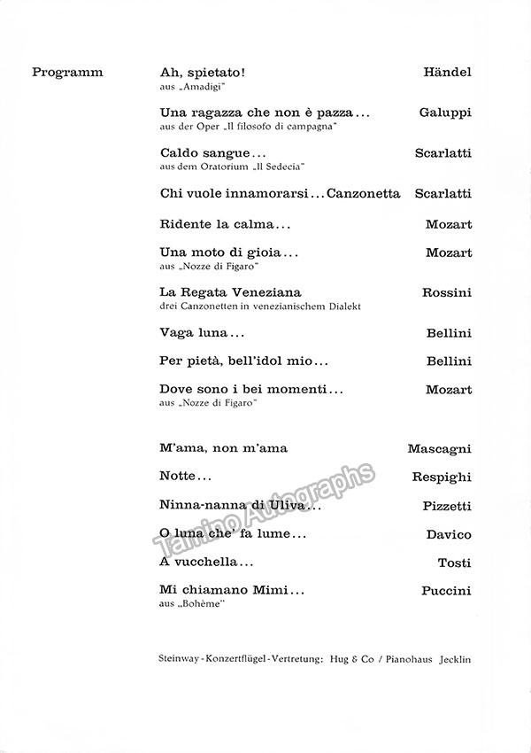 Tebaldi, Renata - Signed Program Zurich Tonhalle - Tamino