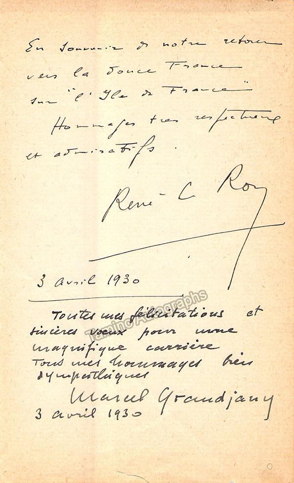 Le Roy, Rene - Autograph Note Signed - Tamino