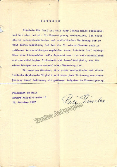 Ginster, Ria - Typed Letter Signed