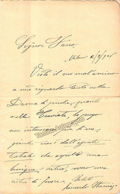 Stracciari, Riccardo - Autograph Note Signed 1906
