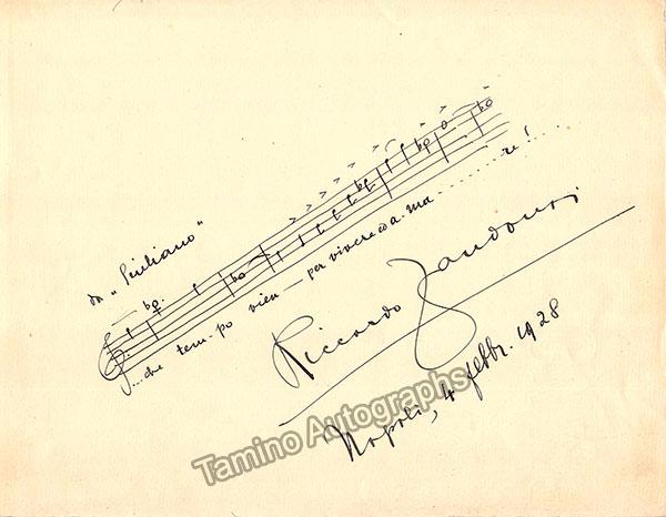 Zandonai, Riccardo - Autograph Music Quote Signed 1924 with Photo