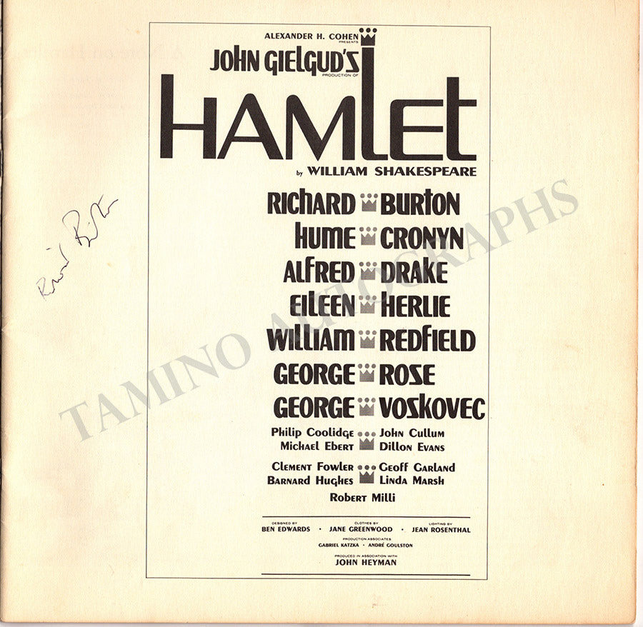 Richard Burton Autograph Signed Program Hamlet 1964 – Tamino