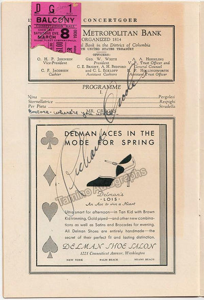 Crooks, Richard - Signed Program Washington 1930