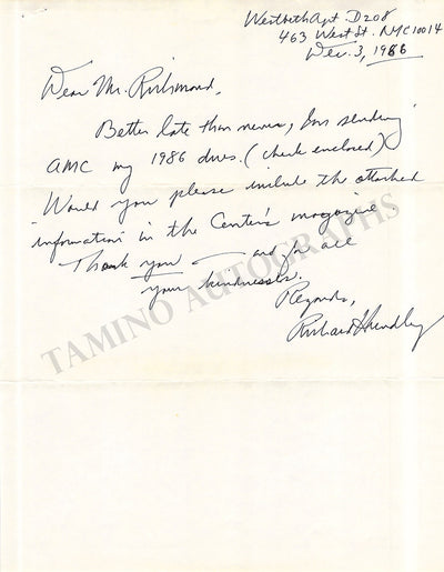 Hundley, Richard - Autograph Note Signed 1986