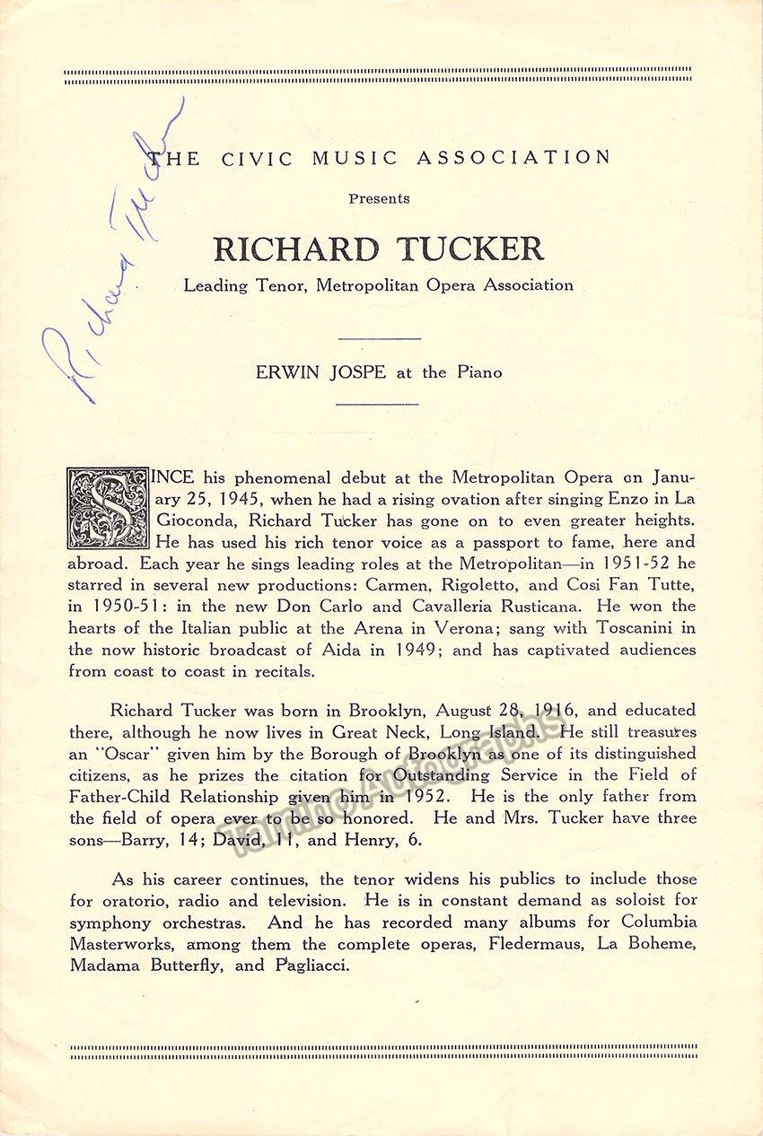 Tucker, Richard - Signed Program Iowa - Tamino