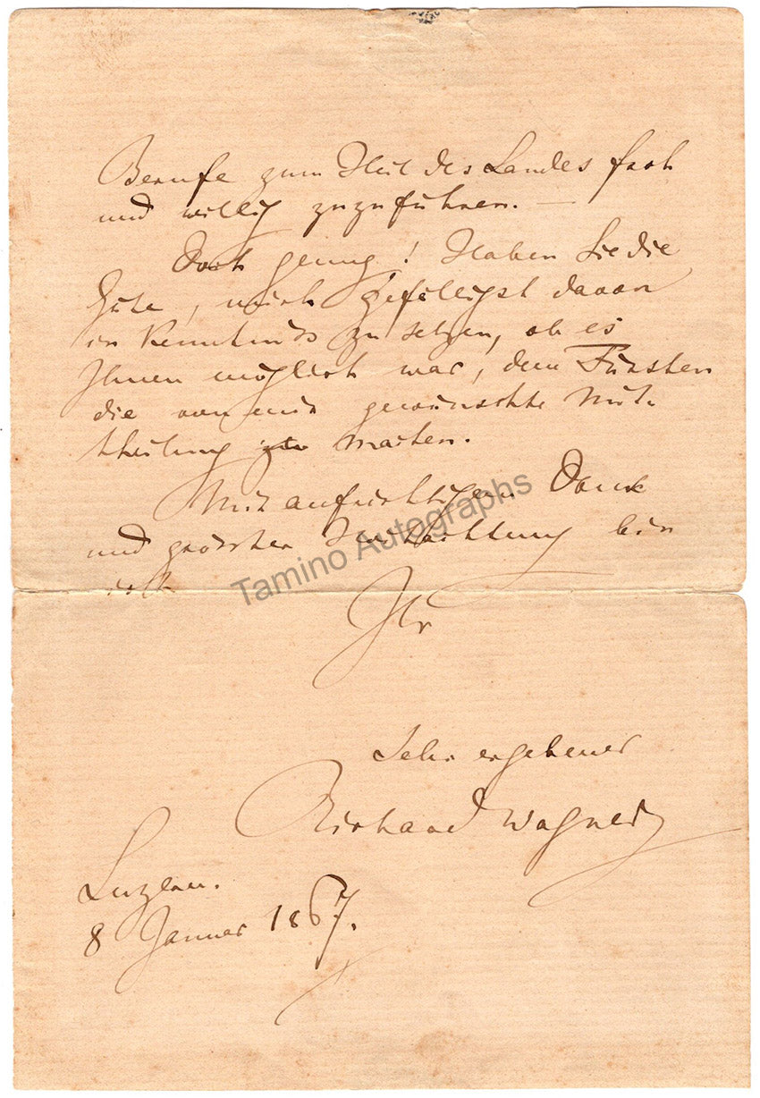 Richard Wagner Autograph Note Signed 1867 Tamino