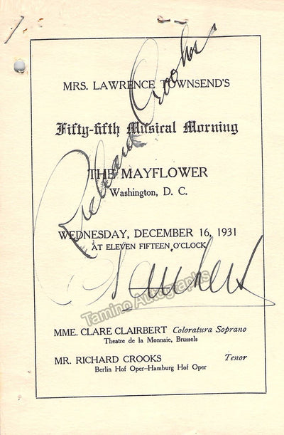 Crooks, Richard - Clairbert Clare - Double Signed Program 1931