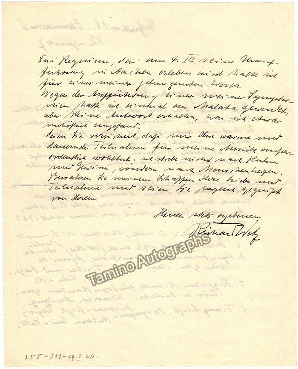 Wetz, Richard - Autograph Letter Signed 1926 - Tamino