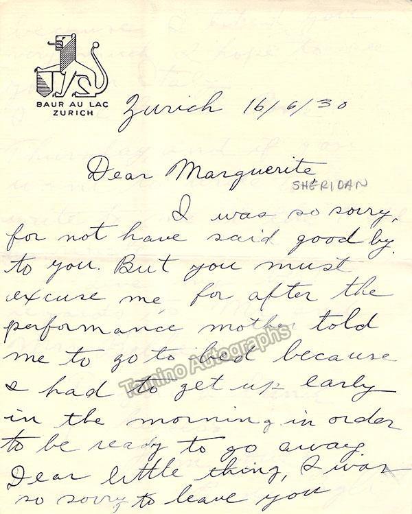 Gigli, Rina - Autograph Letter Signed 1930 - Tamino