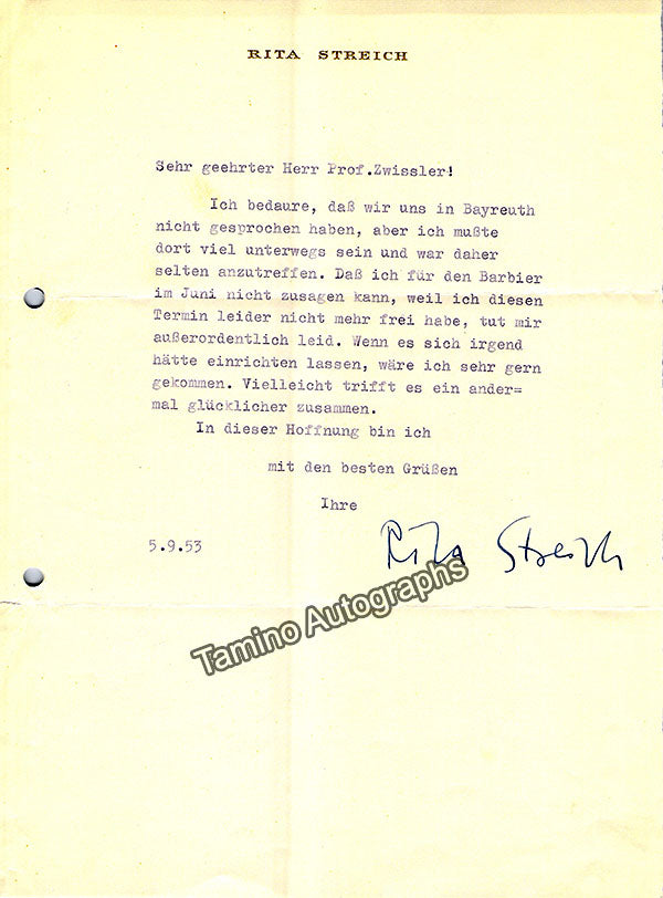 Opera Singers 1950s and 60s - Lot of Autograph Letters Signed + Typed ...