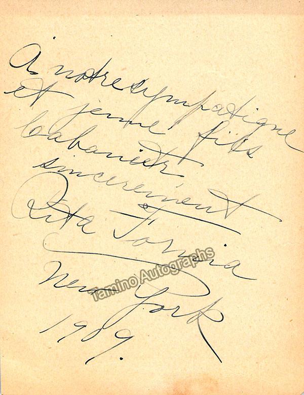 Fornia, Rita - Autograph Note Signed 1909