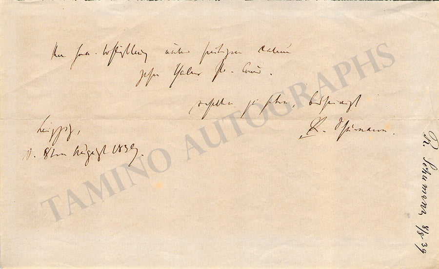 Robert Schumann Autograph Note Signed 1839