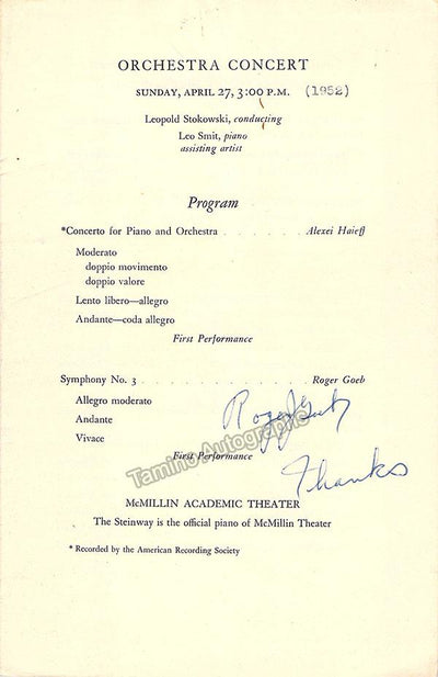 Goeb, Roger - Signed Program New York 1952
