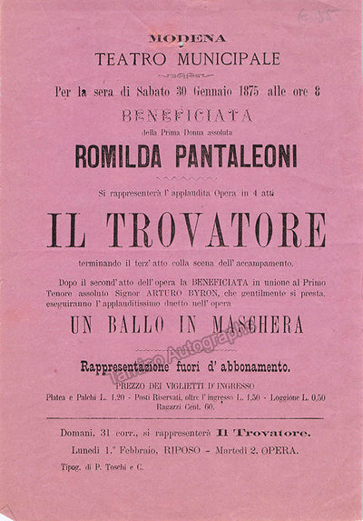 Pantaleoni, Romilda - Opera Playbill 1875