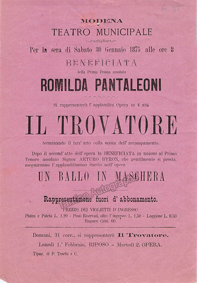 Pantaleoni, Romilda - Opera Playbill 1875