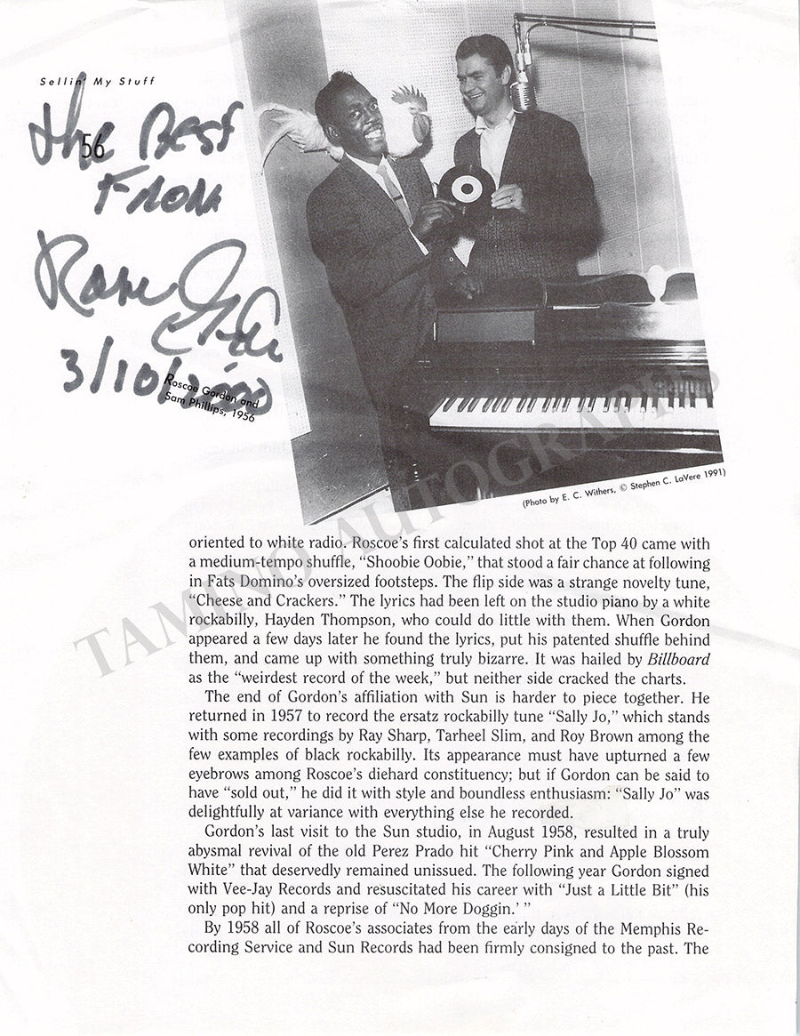 Rosco, Gordon - Signed Single Record & Page