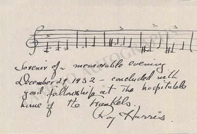 Harris, Roy - Autograph Music Quote Signed 1932