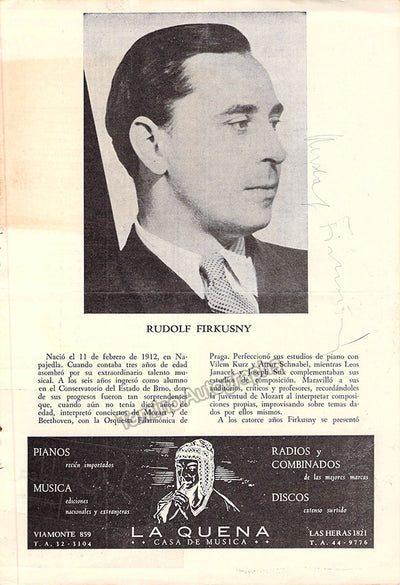 Firkusny, Rudolf - Signed Program Buenos Aires 1950