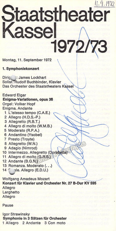 Buchbinder, Rudolf - Signed Program Gottingen 1972