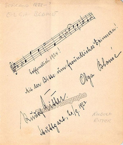 Ritter, Rudolf - Blome, Olga - Double  Signed Album Page with Musical Quote