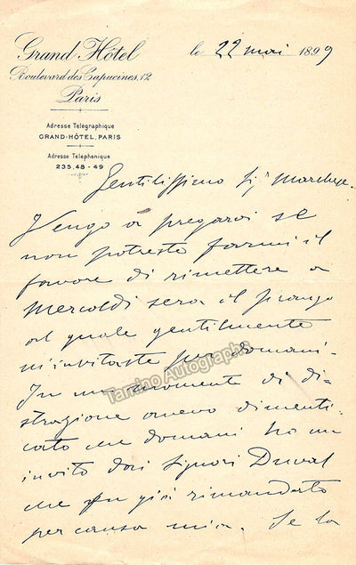 Leoncavallo, Ruggero - Autograph Letter Signed 1899
