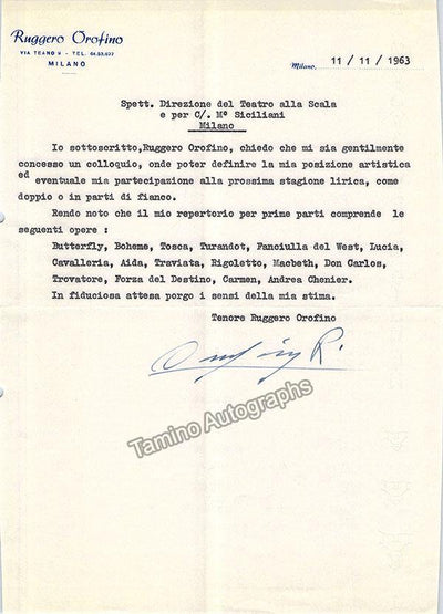 Orofino, Ruggero - Typed Letter Signed