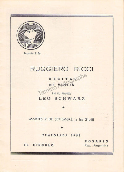Ricci, Ruggiero - Concert Program Rosario 1958