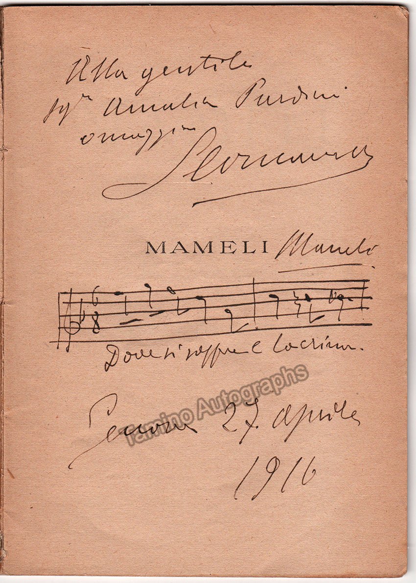 Leoncavallo, Ruggero - Signed Libretto with Autograph Music Quote "Mameli" World Premiere 1916