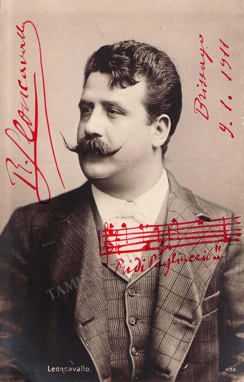 Leoncavallo, Ruggero - Signed Photo with "Ridi, Pagliaccio" Music Quote 1911
