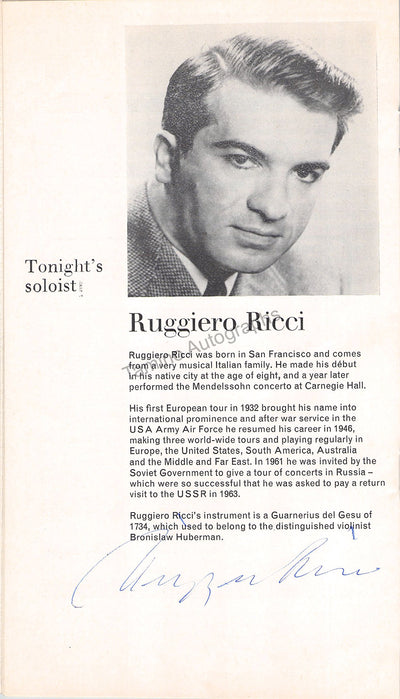 Ricci, Ruggiero - Signed Program London 1969