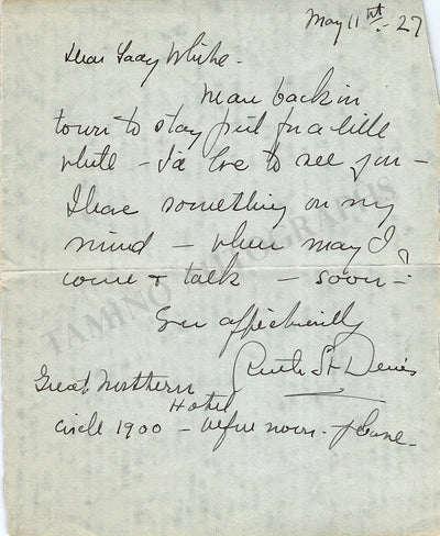 St. Denis, Ruth - Autograph Note Signed 1927