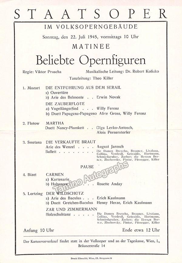 Vienna State Opera - Program Lot 1945-1955 - Tamino