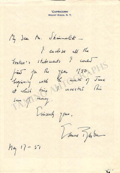 Barber, Samuel - Autograph Note Signed 1951