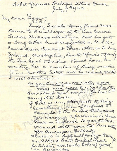 Insull, Samuel - Autograph Letter Signed to Margaret Sheridan 1933