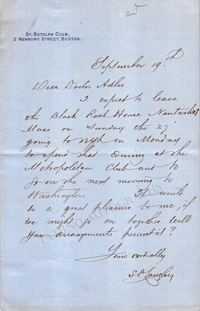 Langley, Samuel Pierpont - Autograph Letter Signed - Tamino