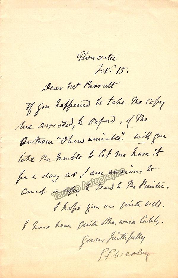 Wesley, Samuel Sebastian - Autograph Letter Signed