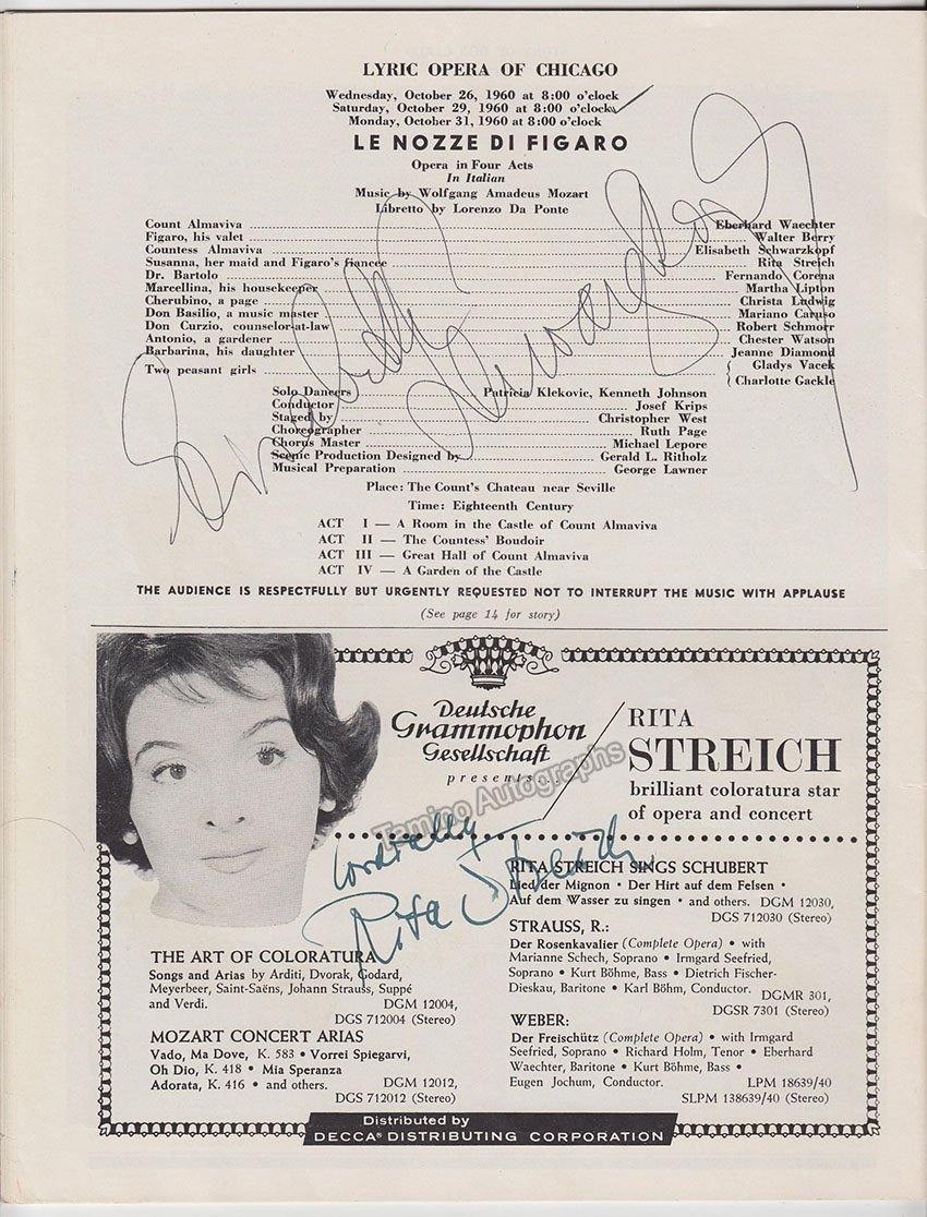 Schwarzkopf, Elisabeth - Streich, Rita - Double Signed Program 1960