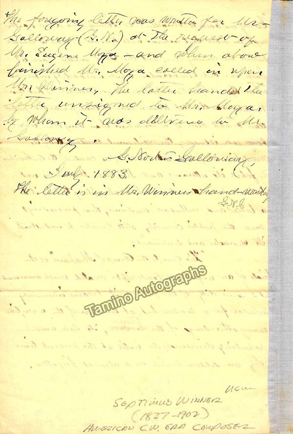 Winner, Septimius - Autograph Letter 1883 - Tamino