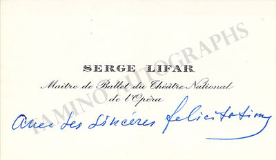 Lifar, Serge - Autograph Business Card